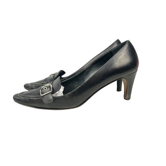 COACH 'Jayne" Italian Black Leather Pumps Buckle Detail 7B Glam Regency Y2K - Picture 6 of 8